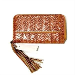 faux leather embossed wallet with tassel